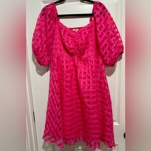Baevely Hot Pink Lattice Pattern‎ Dress